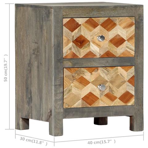 Comodino Grigio 40x30x50 Cm In Legno Massello Di Mango - Foto 8
