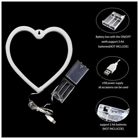 Lampada Led Al Neon A Forma Di Cuore Con Montaggio A Parete E Porta Usb-a - Foto 3