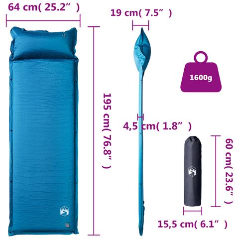 Materasso Campeggio Autogonfiabile Cuscino 1 Persona Turchese - Foto 6