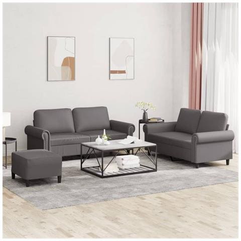 Set di Divani 3 pz con Cuscini Grigio in Similpelle - Foto 2