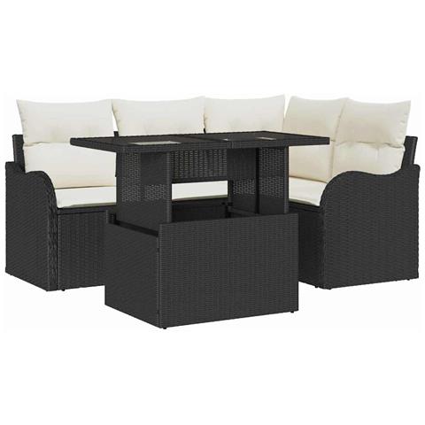 Set di Divani da Giardino  5 Pezzi con Cuscini Nero Rattan Sintetico, Divano da Giardino a 2 Posti con Cuscini Nero Rattan Sintetico - Foto 1