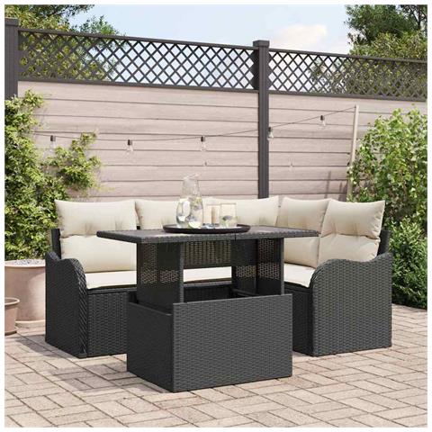 Set di Divani da Giardino  5 Pezzi con Cuscini Nero Rattan Sintetico, Divano da Giardino a 2 Posti con Cuscini Nero Rattan Sintetico - Foto 2