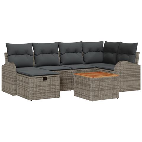 Set di Divani da Giardino 7 Pezzi con Cuscini Grigio Polyrattan - Foto 1