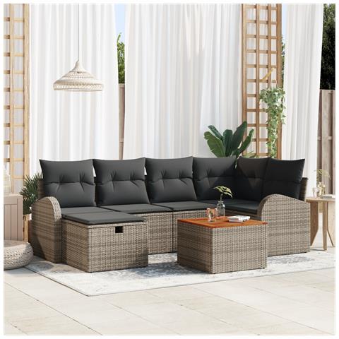 Set di Divani da Giardino 7 Pezzi con Cuscini Grigio Polyrattan - Foto 2