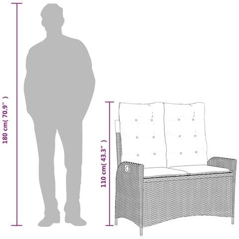 Panca Reclinabile Giardino con Cuscini Grigio Chiaro Polyrattan - Foto 9