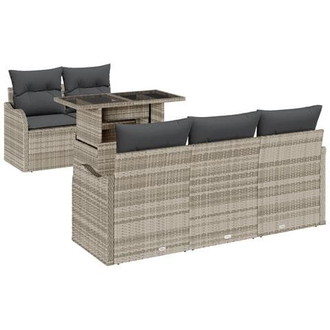 Set di divani da giardino con cuscini grigio chiaro in rattan poly - Foto 1