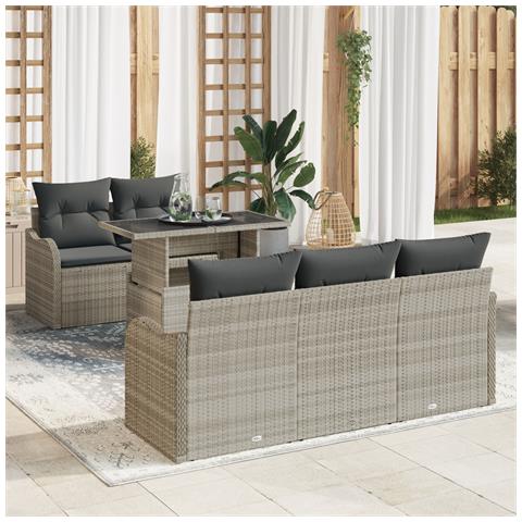 Set di divani da giardino con cuscini grigio chiaro in rattan poly - Foto 2
