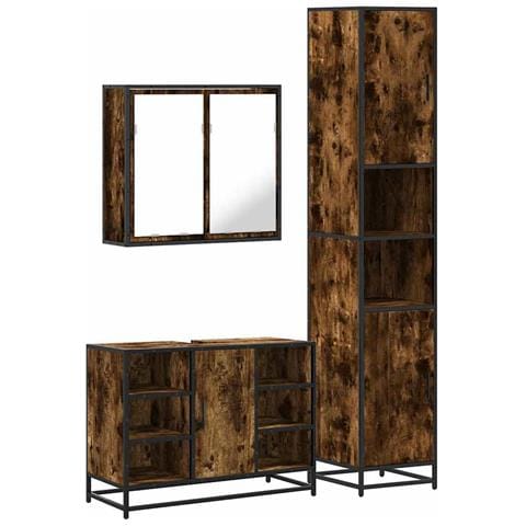 Set Mobili da Bagno 3 pz Rovere Fumo in Legno Multistrato - Foto 1