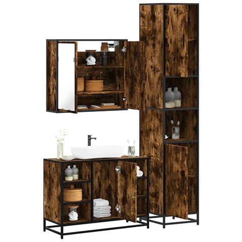 Set Mobili da Bagno 3 pz Rovere Fumo in Legno Multistrato - Foto 2