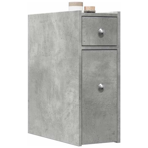 Armadietto da Bagno Stretto con Ruote Grigio Cemento Truciolato - Foto 2