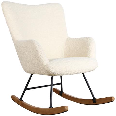 Sedia A Dondolo In Tessuto Bouclette Beige Kaira - Foto 1