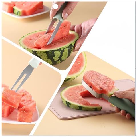 Affettatrice Per Anguria Melone Coltello Snocciolatore Forchetta 3 In 1 Acciaio - Foto 2