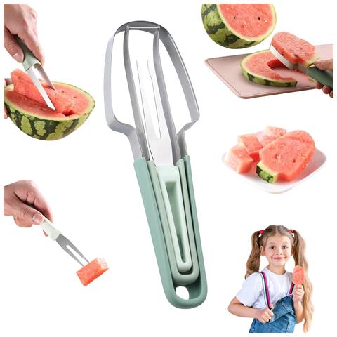 Affettatrice Per Anguria Melone Coltello Snocciolatore Forchetta 3 In 1 Acciaio - Foto 1