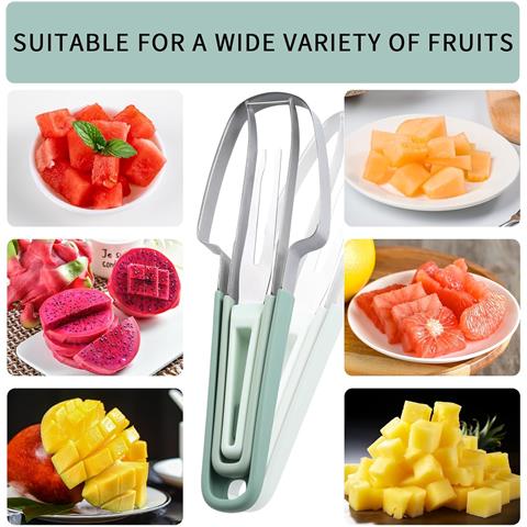 Affettatrice Per Anguria Melone Coltello Snocciolatore Forchetta 3 In 1 Acciaio - Foto 4