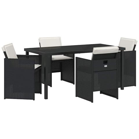 Set da Pranzo per Giardino 5 pcs Nero polyrattan - Foto 1