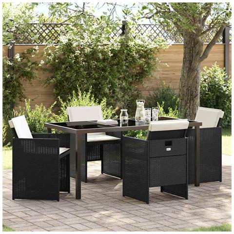 Set da Pranzo per Giardino 5 pcs Nero polyrattan - Foto 2