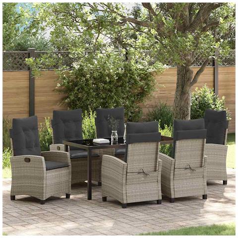 Set da Pranzo per Giardino 7 pcs Grigio chiaro polyrattan - Foto 2