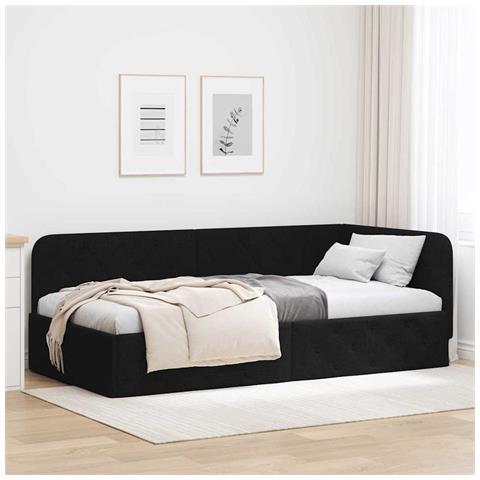 Cornice del letto ad angolo Nero 90 x 200 cm Tessuto - Foto 2