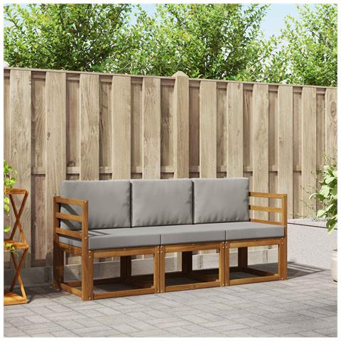 Set di divani da esterno 3 pcs Grigio Naturale e Chiaro - Foto 2