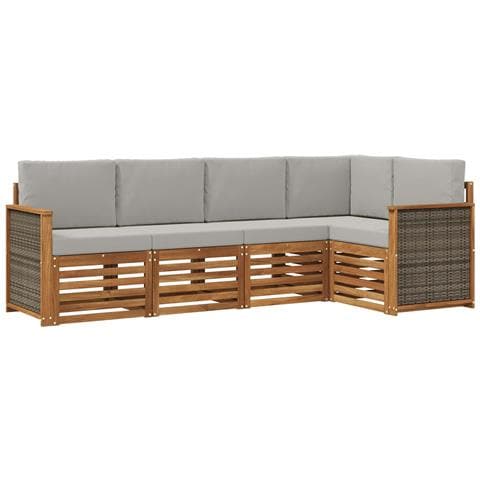 Set divano sezionale con cuscino 4 pcs Naturale e Grigio Chiaro - Foto 1