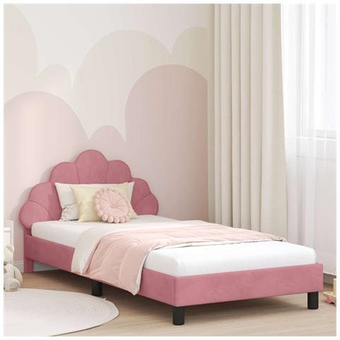 Struttura letto bambini con testata Rosa 90 x 200 cm Velluto - Foto 2