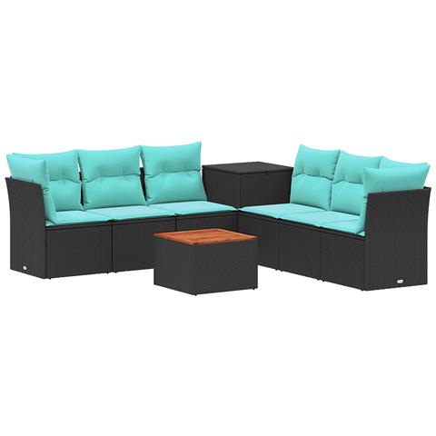 Set di divani 8 pz Nero e Blu Rattan sintetico e Acciaio - Foto 1