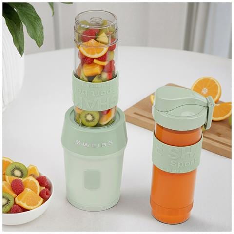 Mini Frullatore Per Smoothie, 2 Borracce Da 570 Ml Con Coperchi Da Viaggio, Portatile, 4 Lame In Acciaio Inossidabile, 300 W, Lavabile In Lavastoviglie, Verde - Foto 2
