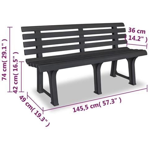 Panchina da Giardino 145,5 cm in Plastica Antracite - Foto 6