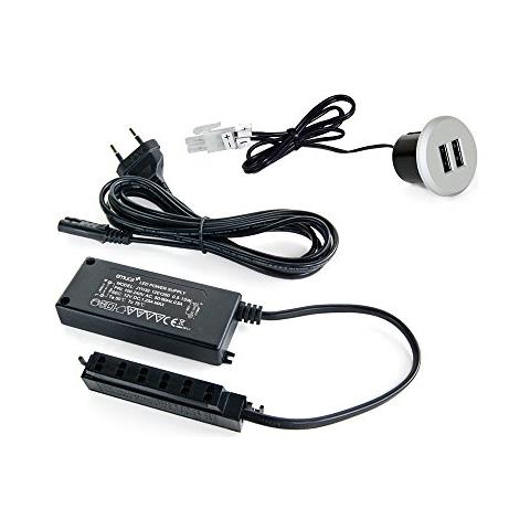5070625 Caricabatterie Molteplice Con 2 Prese Usb Tipo-a Da Incassare Nel Mobile, Grigio Metallizzato, Rotondo - Foto 1