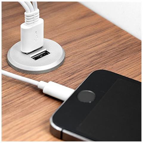 5070625 Caricabatterie Molteplice Con 2 Prese Usb Tipo-a Da Incassare Nel Mobile, Grigio Metallizzato, Rotondo - Foto 2