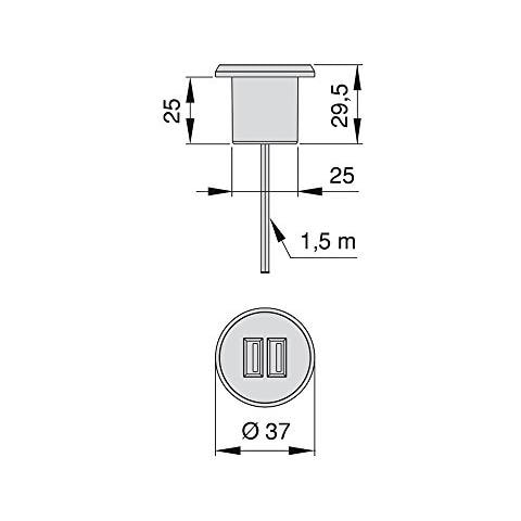 5070625 Caricabatterie Molteplice Con 2 Prese Usb Tipo-a Da Incassare Nel Mobile, Grigio Metallizzato, Rotondo - Foto 5