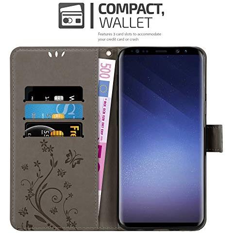 Custodia Compatibile Con Samsung Galaxy S9 Plus In Grigio Fiore - Coperchio Protettivo In Design Floreale Con Chiusura Magnetica, Funzione Stand E Slot Per Carte - Foto 2