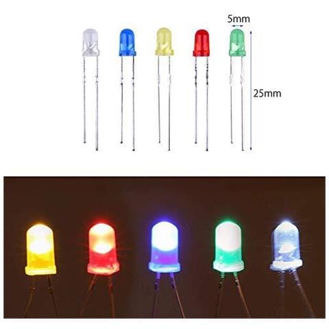 500pcs Led 5mm Diodi Light Emitting Diode Diodi Resistore Kit Diffusa 2pin Round Luce Di Testa Emitting Diodes Colori Assortiti Bianco Rosso Giallo Verde Blu Kit Box - Foto 2