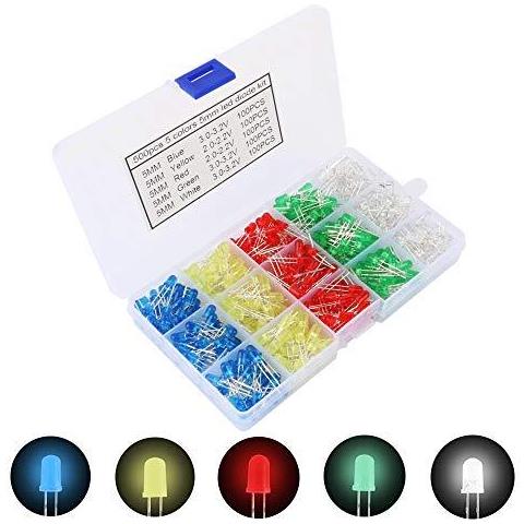500pcs Led 5mm Diodi Light Emitting Diode Diodi Resistore Kit Diffusa 2pin Round Luce Di Testa Emitting Diodes Colori Assortiti Bianco Rosso Giallo Verde Blu Kit Box - Foto 1