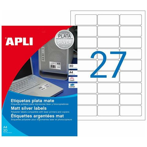 Etichette Per Stampante Apli Argentato Metallizzato 63,5 X 29,6 Mm A4 - Foto 1