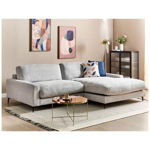 Divano Angolare 3 Posti Maloy Ciniglia Grigio Chiaro Lato Sinistro - Foto 1