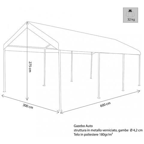 Gazebo Per Auto In Acciaio E Poliestere 3x6 Mt Adeline - Foto 4