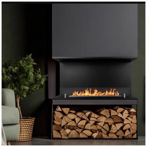 Camino Bioetanolo Da Parete Biocamino Da Incasso 1,5 Lt Riscaldamento 30 M2, Bruciatore In Acciaio Con Vetro Temperato - 90 Cm Nero - Foto 2