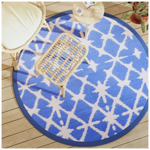 Tappeto Da Esterno Blu E Bianco 160 Cm In Pp - Foto 1