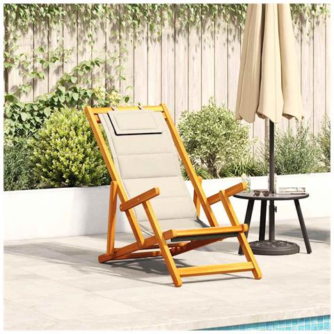 Sedia da Spiaggia Pieghevole Braccioli Legno Acacia&Textilene - Foto 1