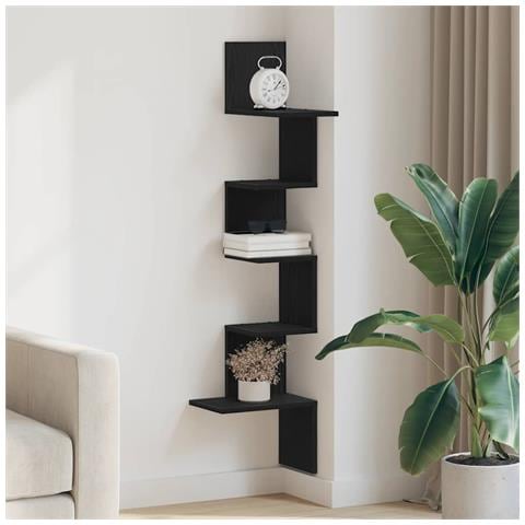 Scaffale Angolare Muro Nero 32x32x127,5 Cm Legno Multistrato - Foto 3