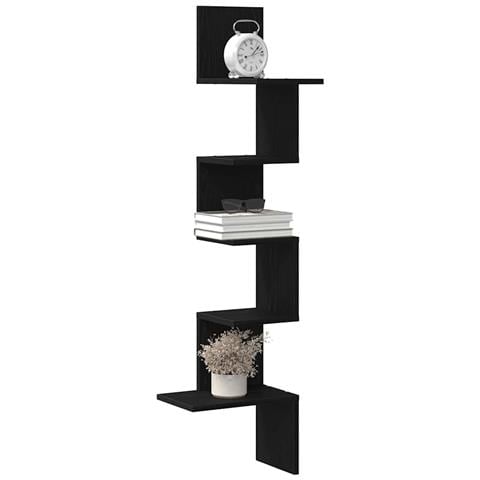 Scaffale Angolare Muro Nero 32x32x127,5 Cm Legno Multistrato - Foto 1