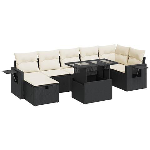 Set Divani Da Giardino Con Cuscini 8 Pz Nero In Polyrattan - Foto 1