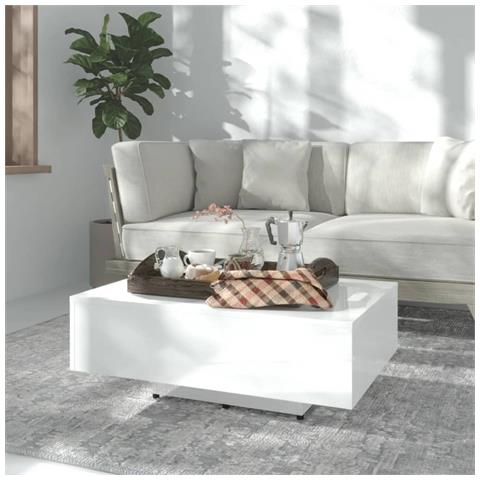 Tavolino Da Salotto Bianco Lucido 85x55x31 Cm Legno Multistrato - Foto 6