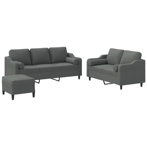 Set di Divani 3 pz con Cuscini Grigio Scuro in Tessuto - Foto 1