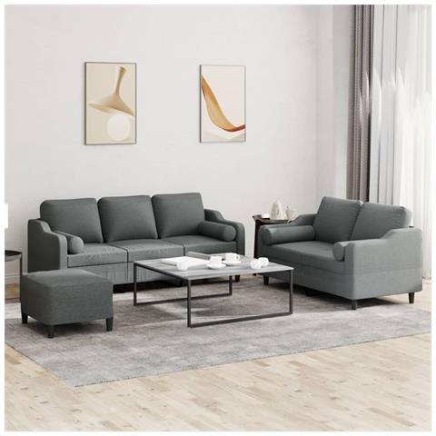 Set di Divani 3 pz con Cuscini Grigio Scuro in Tessuto - Foto 2