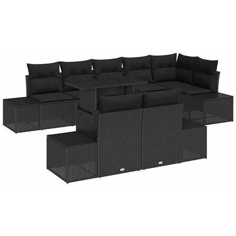 Set da Giardino 9 Pezzi con Cuscini Nero in Rattan Sintetico - Foto 1