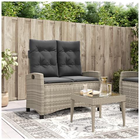 Panca Reclinabile Giardino con Cuscini Grigio Chiaro Polyrattan - Foto 2