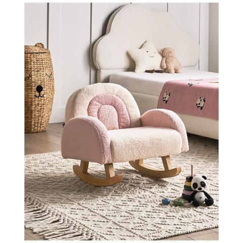 Sedia A Dondolo Per Bambini Arcobaleno Ombo Bouclé Rosa Pastello - Foto 1