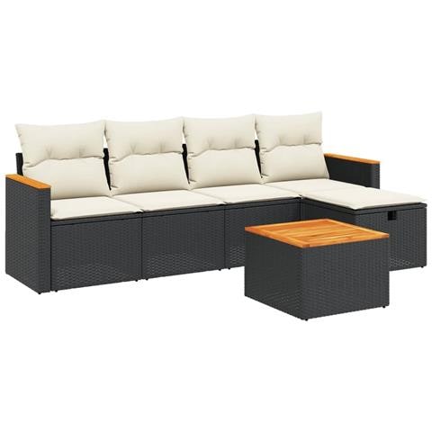 Set Divano da Giardino 6 pz con Cuscini Nero in Polyrattan - Foto 1